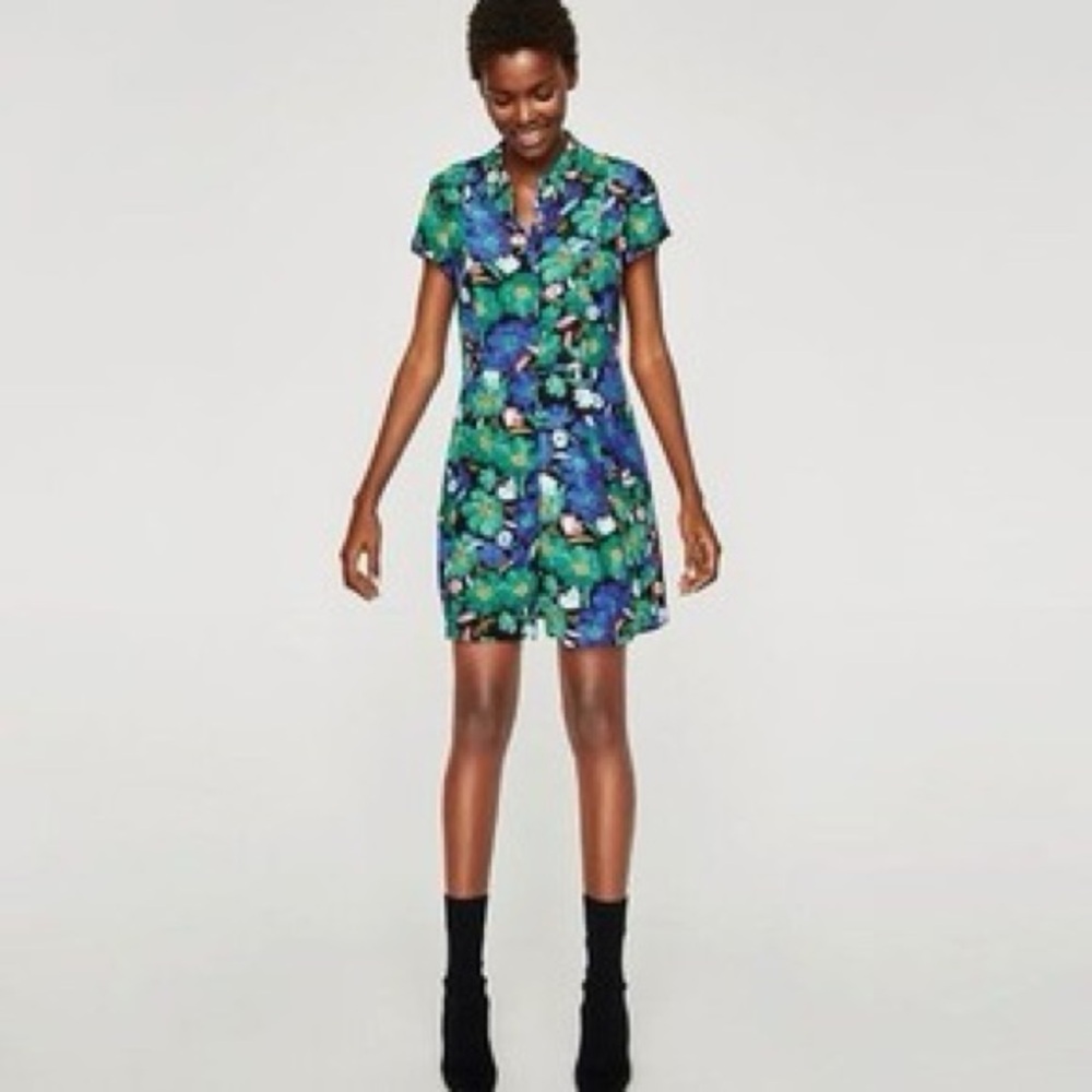 Zara Blue and Green Floral Dress NWT small